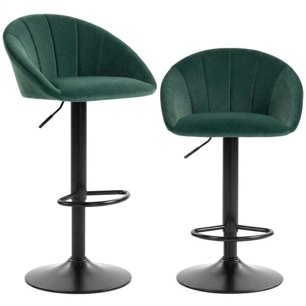 Bar Stools Set of 2 Adjustable Swivel Velvet Breakfast Bar Stools with Backrest, Dark Green