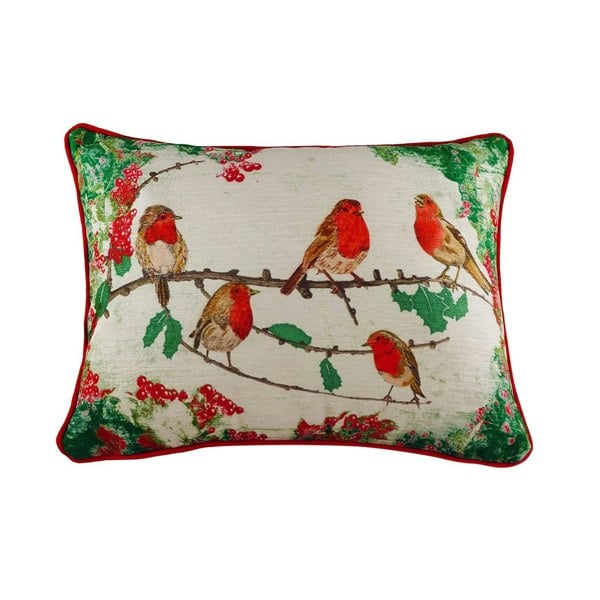 Evans Lichfield Chenille Robin Christmas Cushion Cover - Red/Green/White