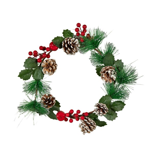 Samuel Alexander 45cm Hanging Christmas Wreath with Red Berries and Frosted Pinecones