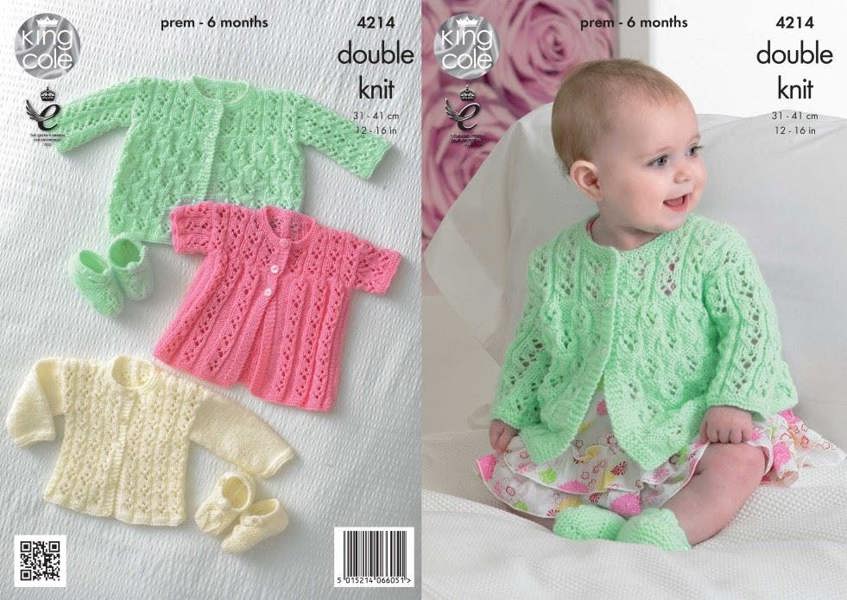 King Cole Comfort Knitting Pattern 4214, Shoes, Coats, Cardigans for Baby, Premature - 6 Months - Advanced