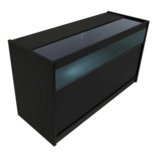 Black Gravity LED shop counter set featuring a sleek design, glass display top, and illuminated interior for showcasing products