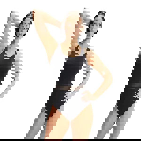 Black Speedo Shaping LuniaGlow swimsuit with mesh racerback