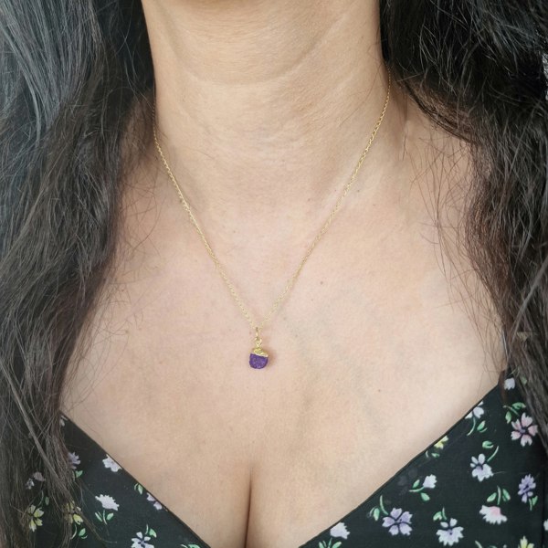 Raw Amethyst Gold Plated February Birthstone Crystal Necklace