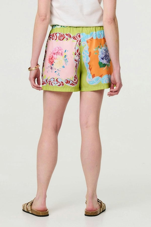 Yellow | Mosaic Print Tie Waist Relaxed Shorts
