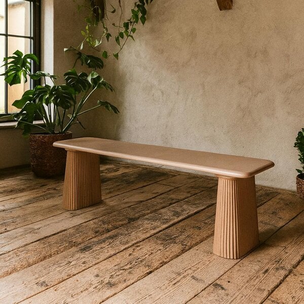 Wyld Haus New Mexico Natural Mango Wood Dining Bench Ribbed Legs