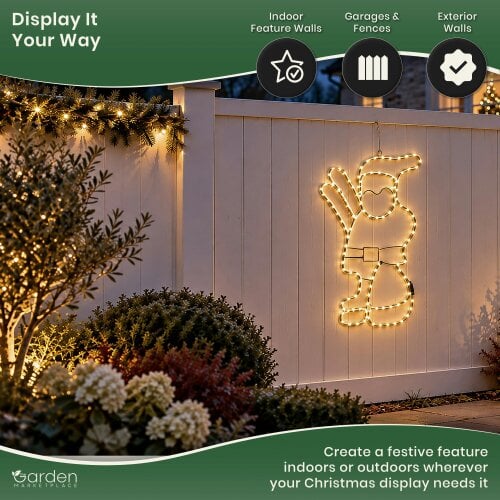White Santa LED Rope Light Christmas Decoration, 83cm Wall Hanging
