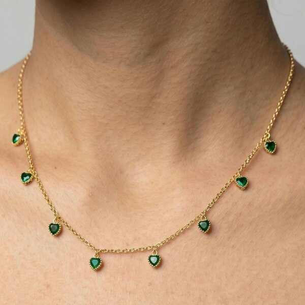 Uchi & Soto Kokoro Green Heart Gold Necklace