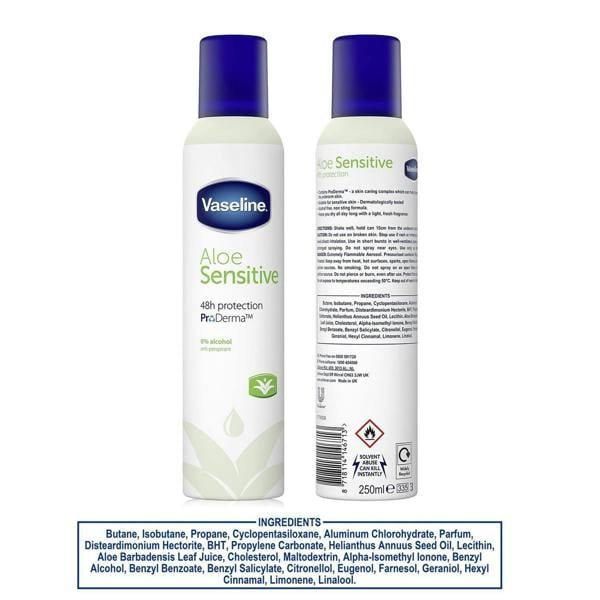 Vaseline Anti-Perspirant Deodorant Spray Aloe Sensitive Women 250ml, 2 Pack
