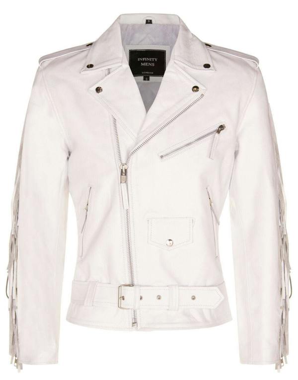 Infinity Leather Mens Fringe Hide Leather Biker Jacket- Tokyo