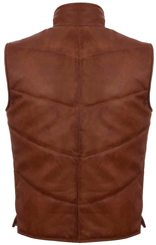 Infinity Leather Mens Puffer Warmer Waistcoat Sleeveless Padded Leather Jacket