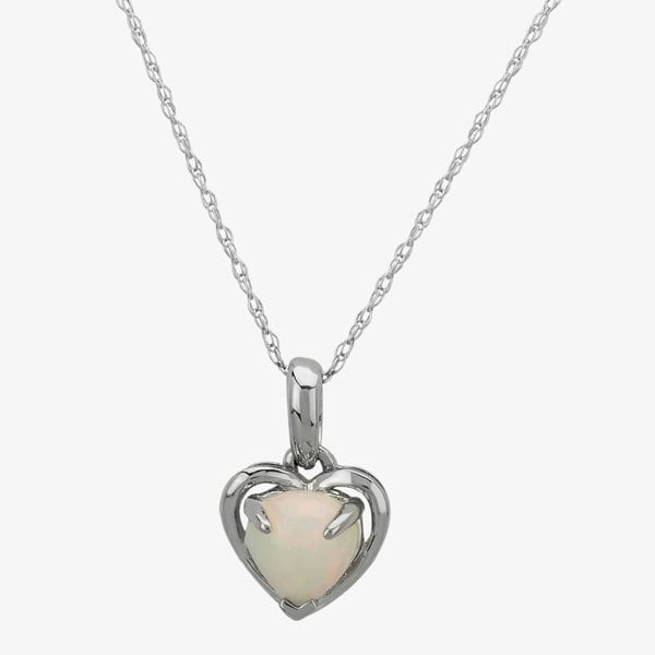 T. H. Baker 9ct White Gold Opal-set Heart Pendant OJP0183-EO