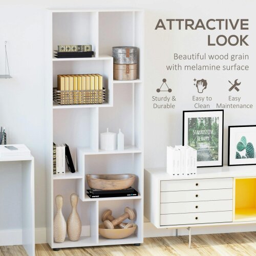 Wyld Haus Lolesa Wood White Tall 8 Cube Bookcase Room Divider With Freestanding Shelving 70 x 24 x 178 cm