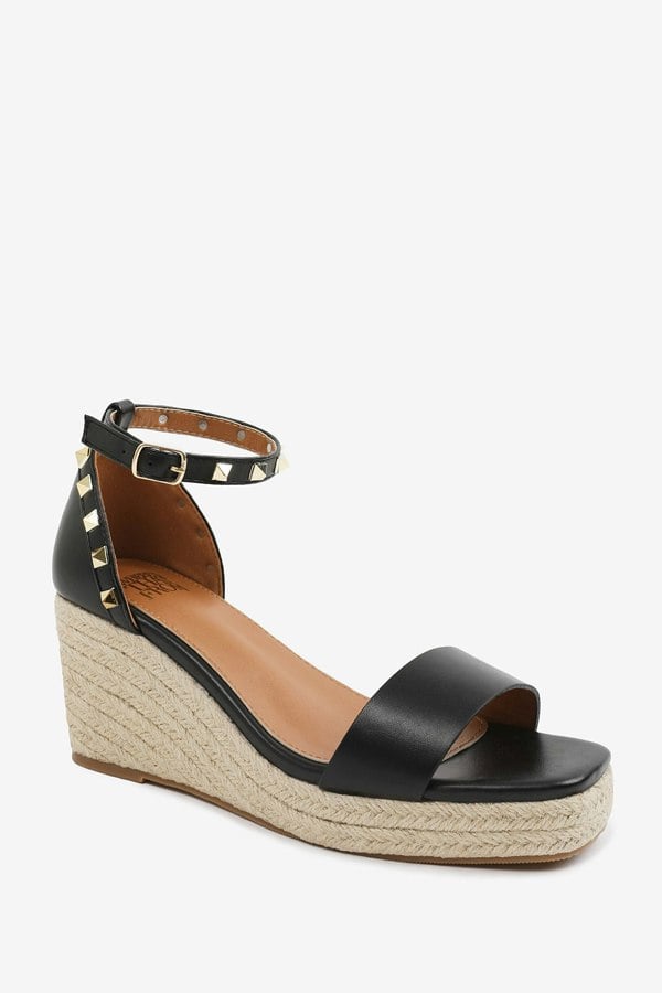 Where's That From Presley Wide Fit Wedge Sandals With Gladiator  Ankle Strap in Black Pu