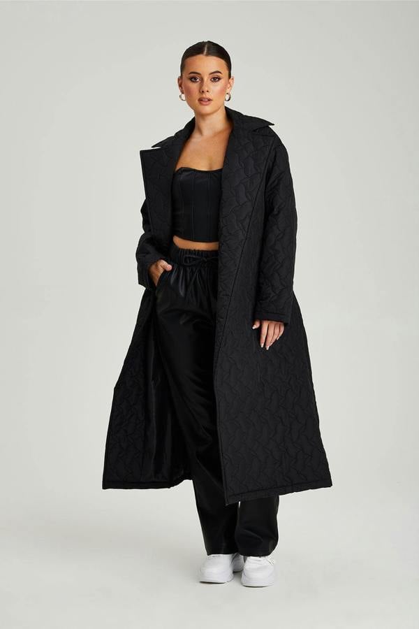 Urban Bliss Black Longline Quilted Belted Jacket