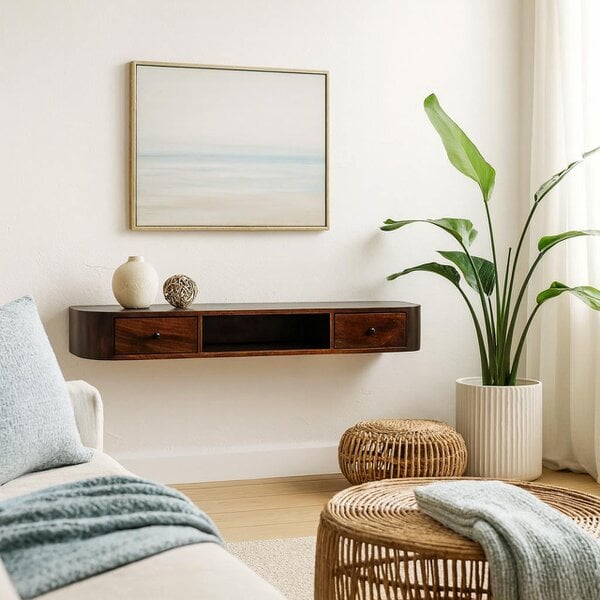 Wyld Haus Waimea Curved 2 Drawer Wall Mounted Console Mango Wood