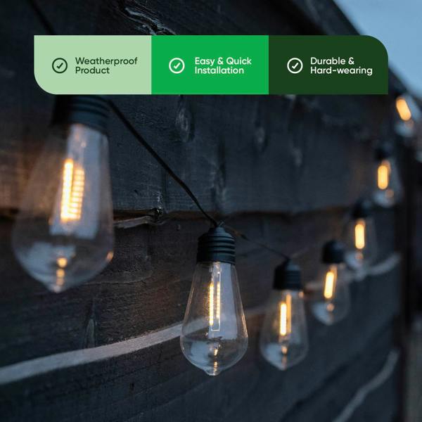 Gardenwize 10-Piece Solar String Lights – 2m Filament LED Bulb Lights