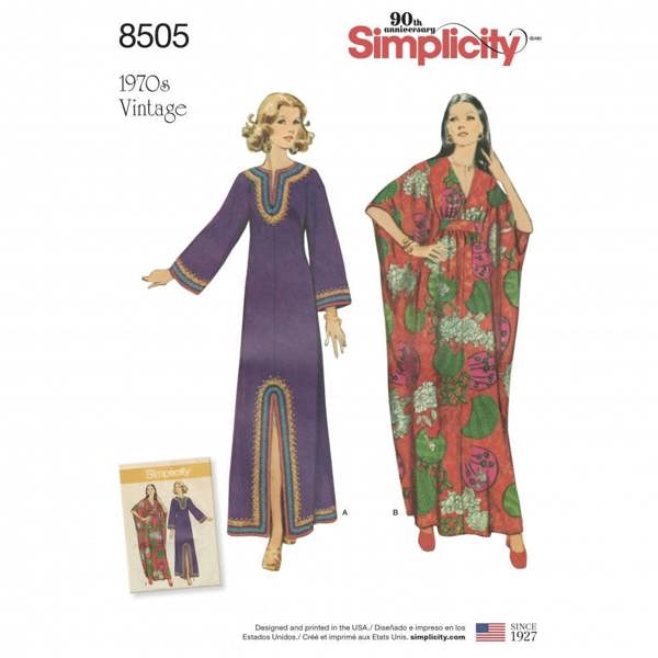 Simplicity Sewing Pattern 8505, Caftans for Women, A (S-M-L) - Intermediate