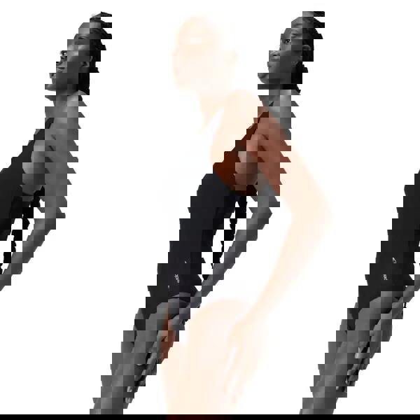 Black Speedo Solid Highneck Scoop Swimsuit with braided side detail