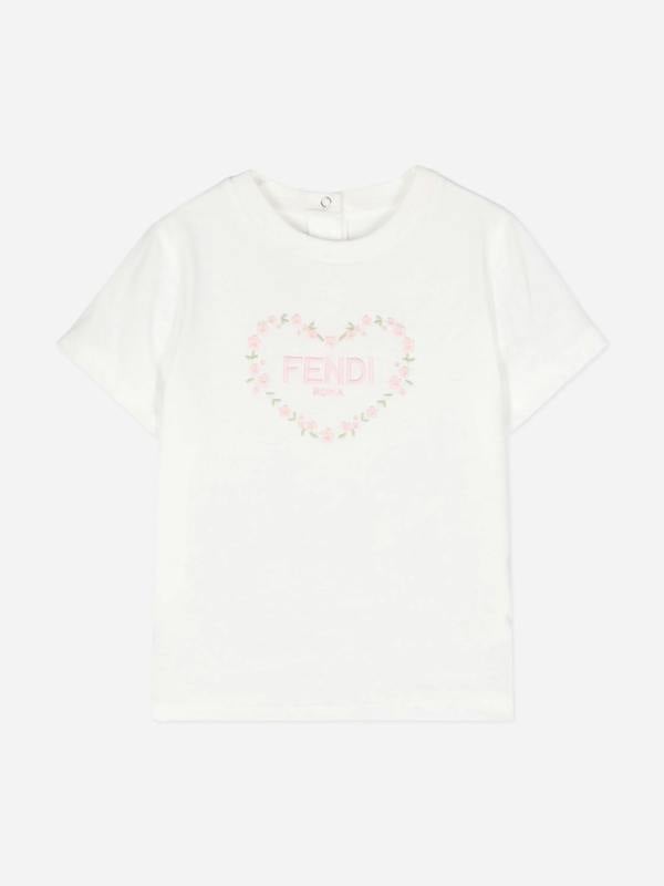 Fendi Kids Fendi Baby Girls Heart Logo T-Shirt in White