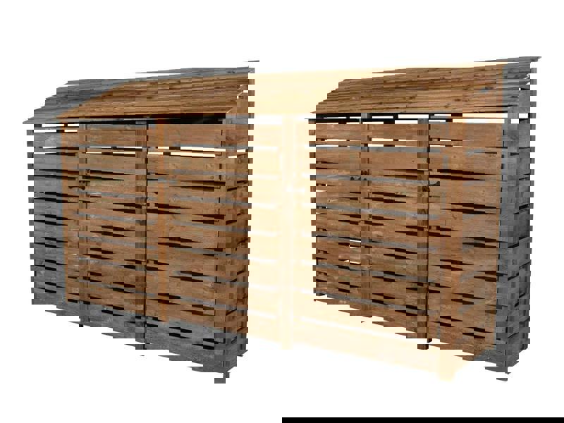 Arbor Garden Solutions Slatted Wooden Log Store with Doors W-335cm, H-126cm or 180cm, D-88cm - Brown Finish