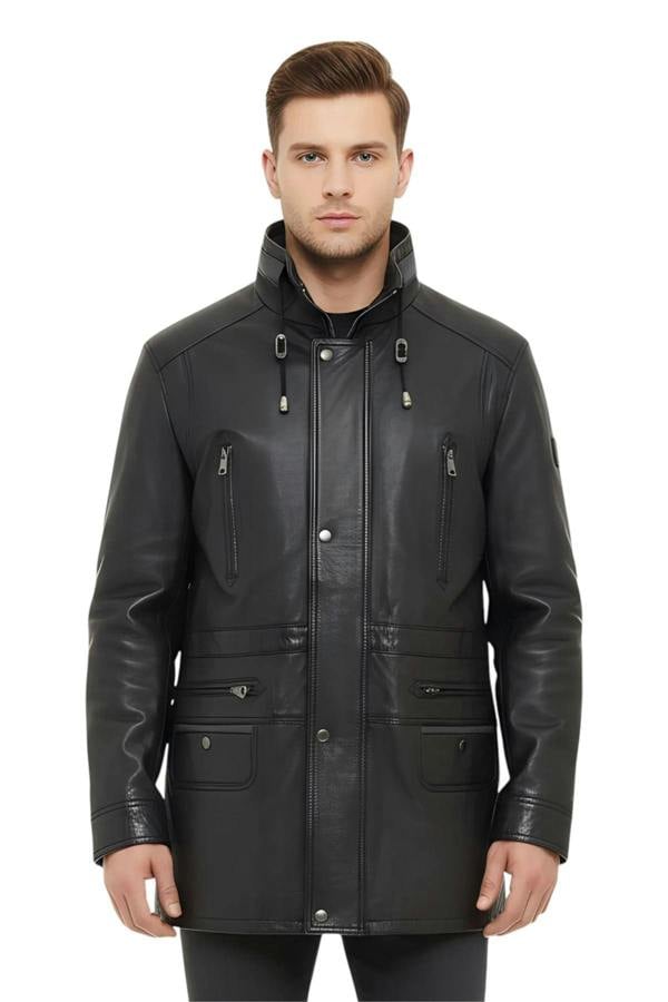 Infinity Leather Mens Soft Italian Leather Parka Coat-Winnipeg