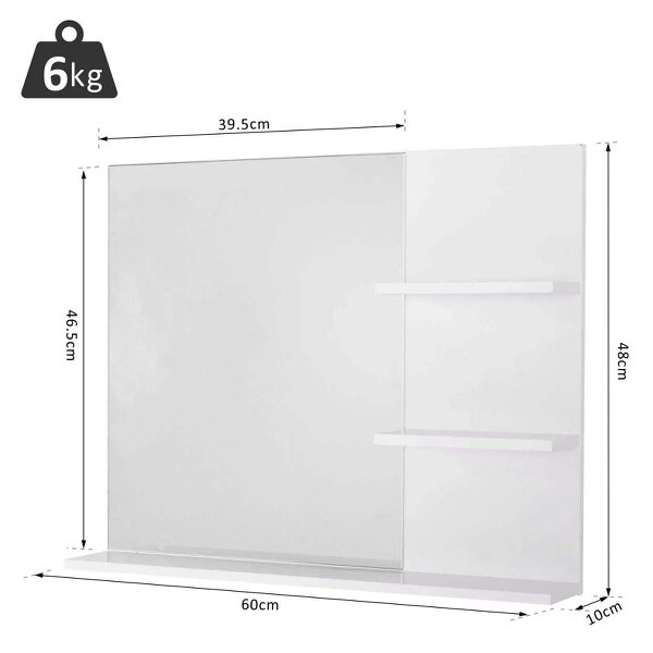 Bobobiy Modern Bathroom Mirror, Wall-mounted Vanity Mirror with 3 Tiers Storage Shelves for Make Up, White