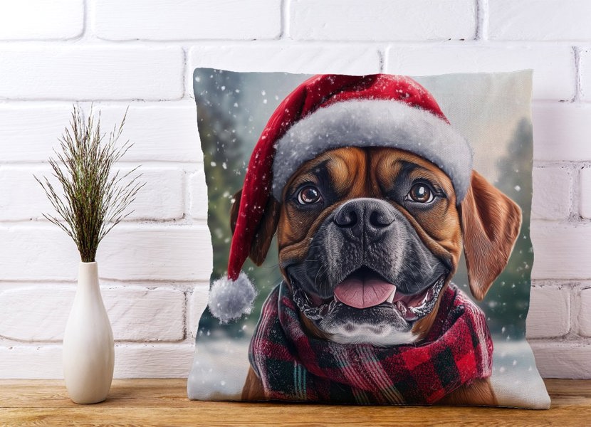 Warren Reed Christmas Boxer Dog Cushion