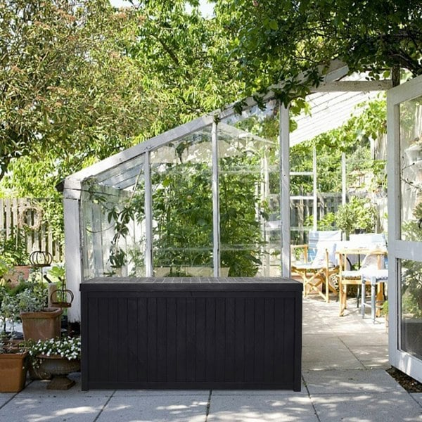 4ft PP Garden Storage Deck Box Large Outdoor Grey/Black Garden Storage Boxes Living and Home
