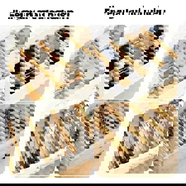 Levede Adjustable Drawer Divider Bamboo 4PC Expandable Organisers Spring Loaded