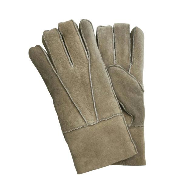 Unisex Suede Leather Shearling Wool Lined Thermal Gloves - Stone - Infinity Leather - 18