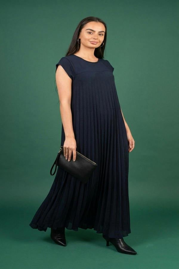 Sarina Pleated Cap Sleeve Maxi Dress - Navy