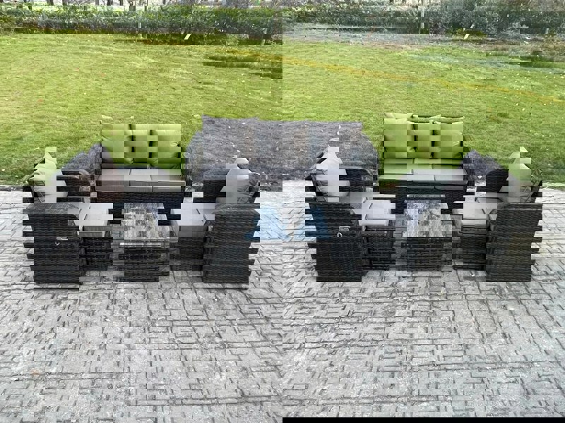 Fimous Garden Furniture Sets Wicker Rattan Furniture Patio Sofa Sets with Reclining Chair 3 Seater Sofa 2 Small Footstools Dark Grey Mixed