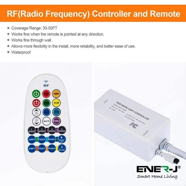ENER-J 3M Smart WiFi RGB LED Neon Strip Light, IP65 Flexible Colour-Changing, Alexa/Google Control, 12V 30W, Memory Function