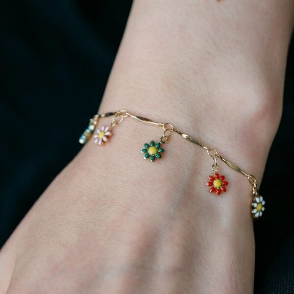 The Colourful Aura Colourful Rainbow Sun Flower Dangle Indie Boho Daisy Floral Charms Bracelet