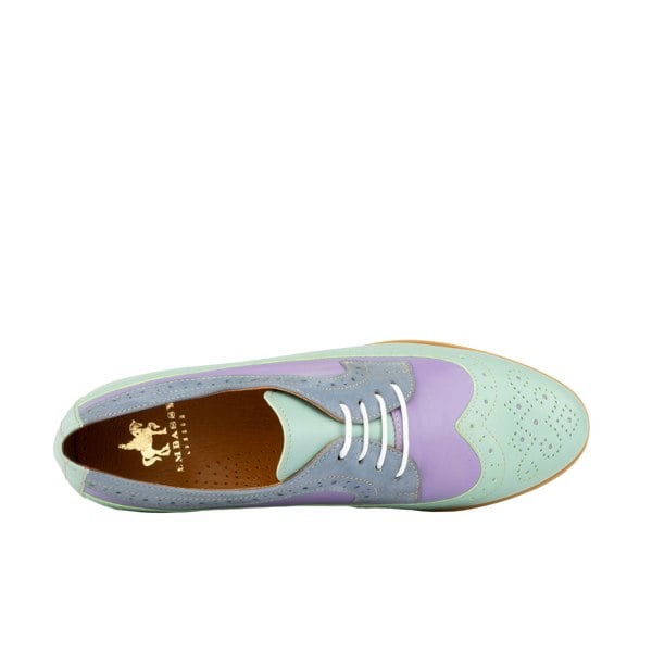 Embassy London Sonnet - Purple & Mint - Women's leather shoe with lightweight white sole & broguing