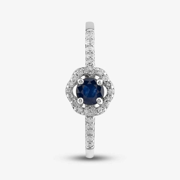 T. H. Baker 9ct White Gold Sapphire & Diamond Halo Ring OJR1701-BS