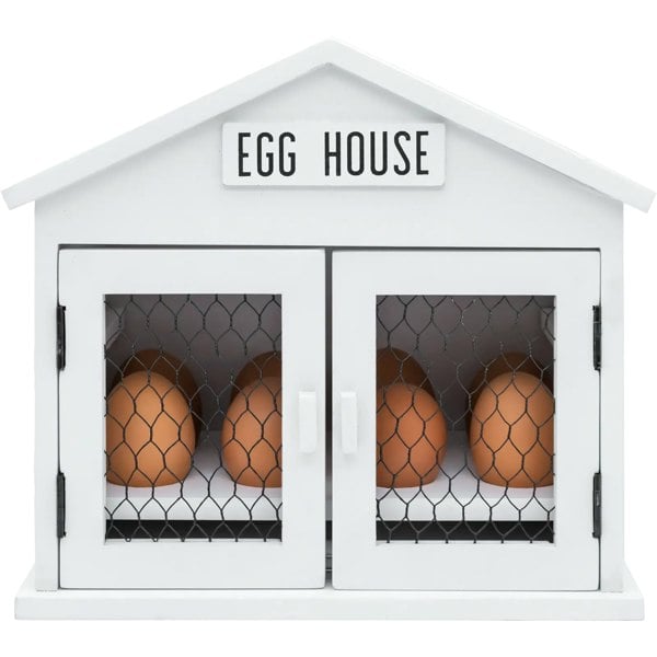 White Wooden Egg House Storage Box with 8 eggs