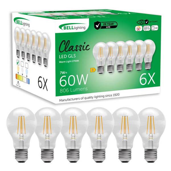 BELL Lighting E27 LED Filament GLS 7W Energy Saving Light Bulbs