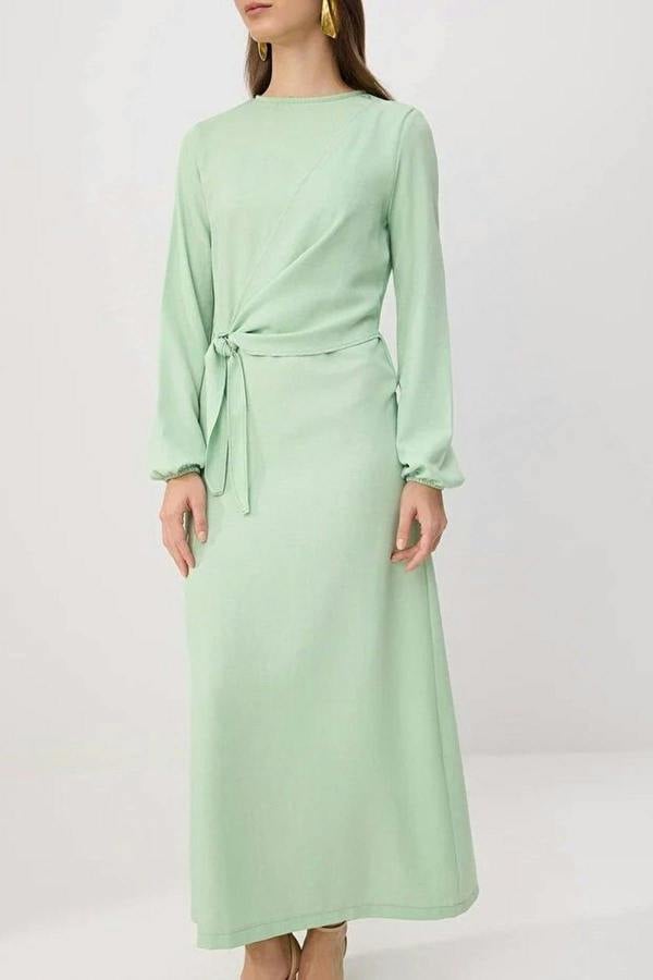 WOVCOR Tie Waist Long Sleeve Maxi Dress