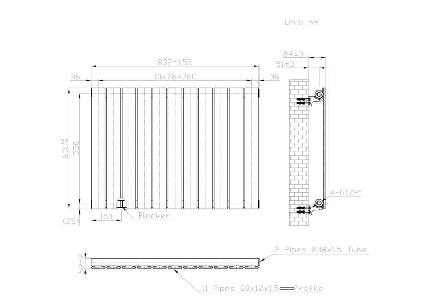 MYHOMEWARE Anthracite Gray 832 x 600 mm Modern Vertical Flat Panel Designer Radiator Single Panel Radiator Heater