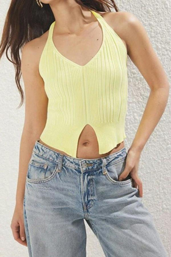 WOVCOR Halter Neck Thin Knit Blouse