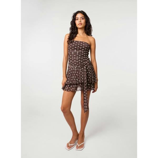 Pink Vanilla RaRa Tie Waist Polka Dot Bandeau Dress