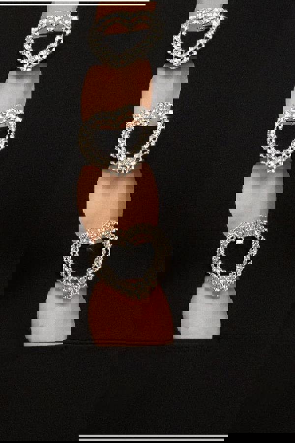 Diamante Embellished Heart Brooch Scuba Maxi Dress - Black DR4458