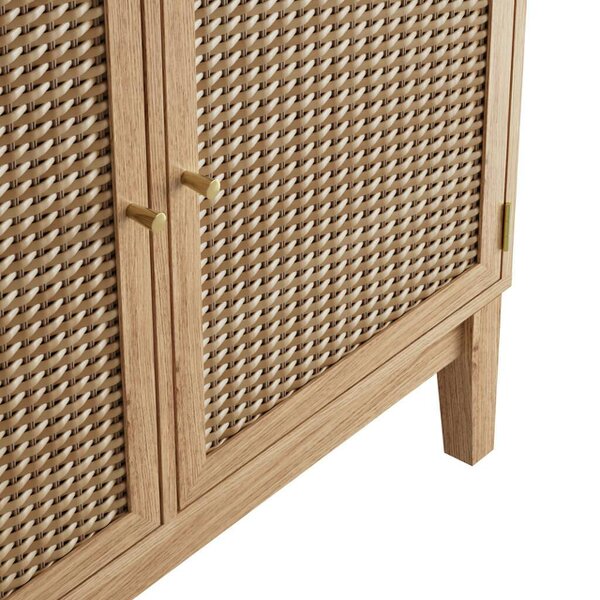 Wyld Haus Waterford Oak Wood and Rattan Small Sideboard 2 Doors