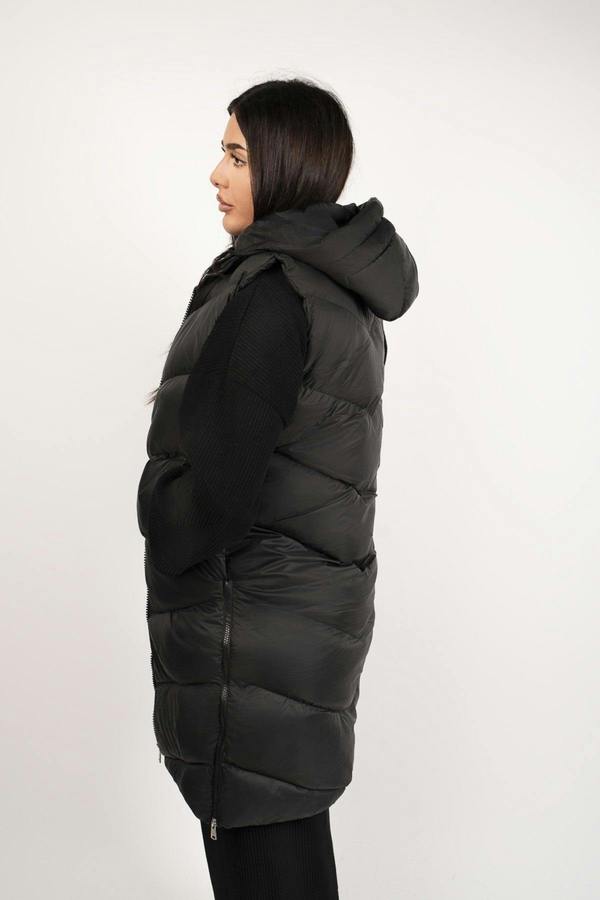 Naloria Longline Hooded Puffer Gilet - Black