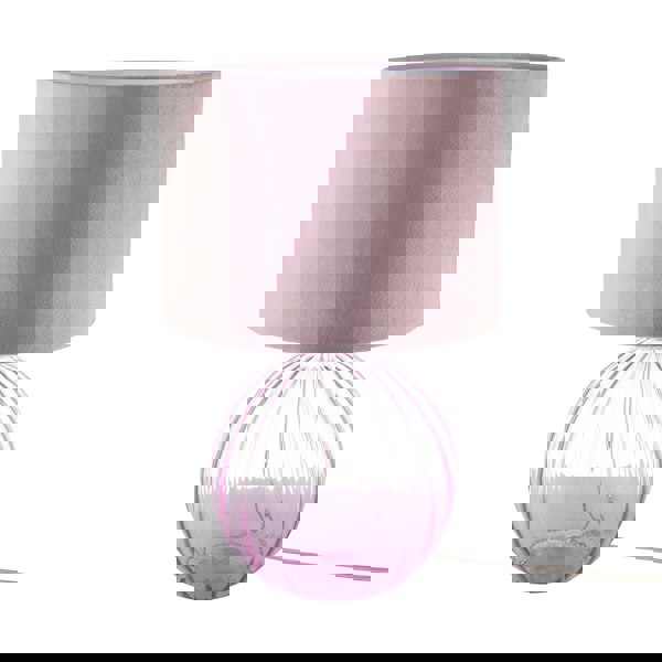 Contemporary Lilac Ribbed Glass Table Lamp with Velvet Fabric Shade Image 5