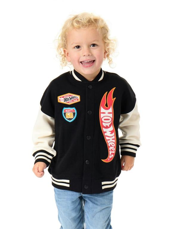 Hot Wheels Boys Black Turbo Charged Varsity Jacket