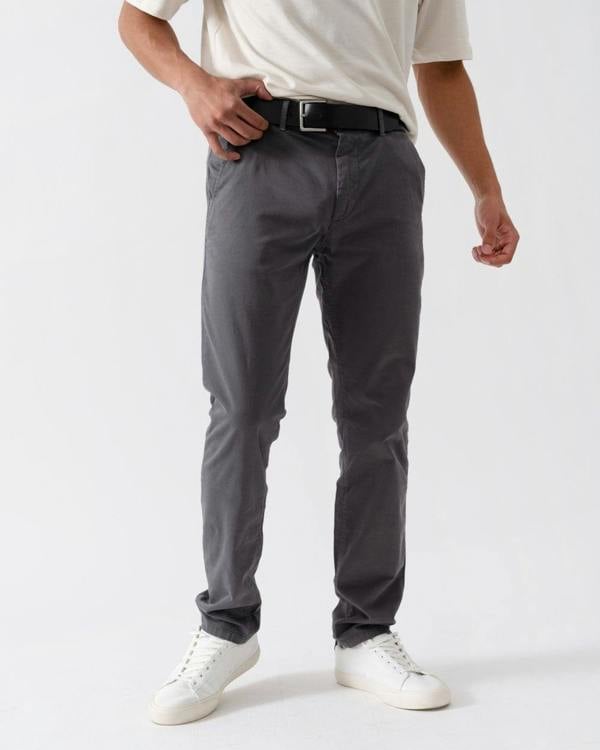 BOSS Orange Mens Slim Fit Chinos in Stretch-Cotton Satin NOS - Grey 020 - CHO - Designer Mens Chinos