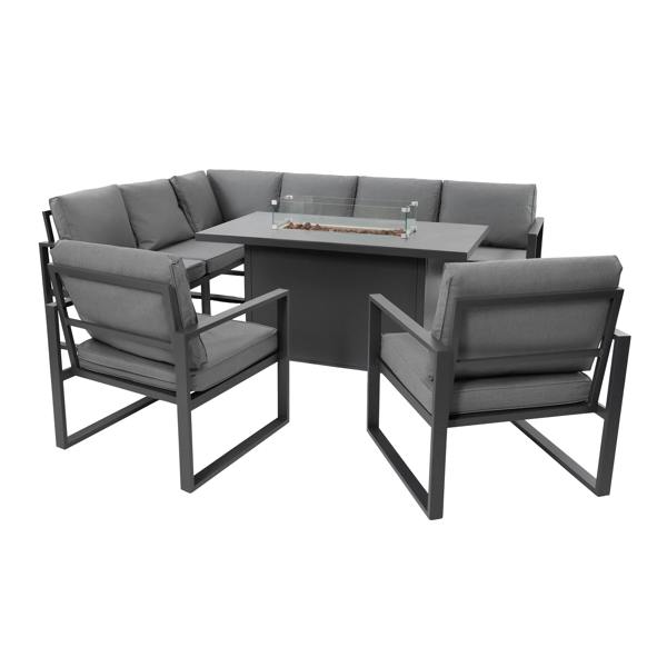 Monstershop Aluminium 7 Seater Garden Furniture Set With Fire Pit & Waterproof Cover