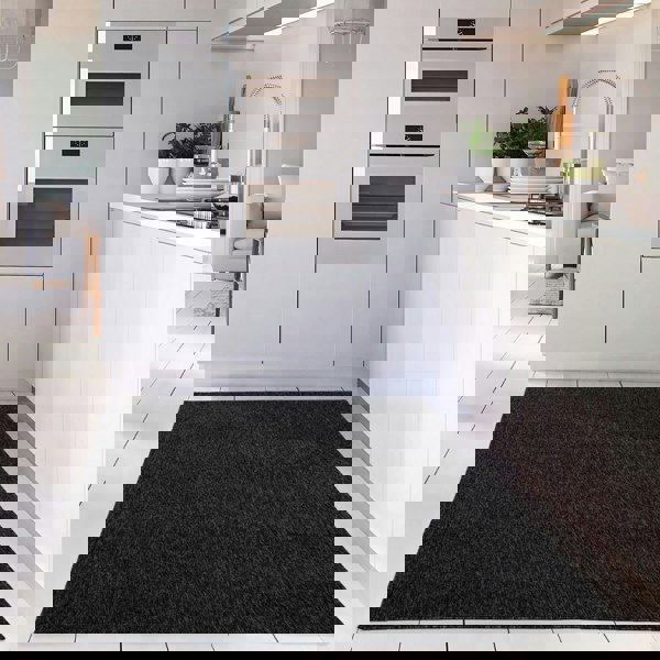 Dark Grey Low Pile Area Rug Plain Design